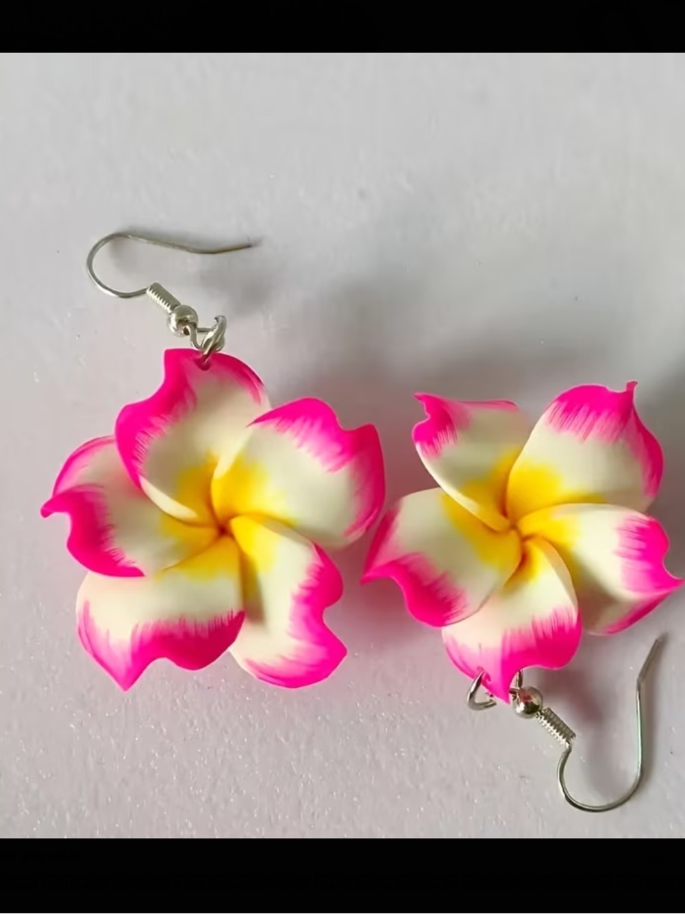 Pink White Yellow Plumeria Flower Drop Earrings